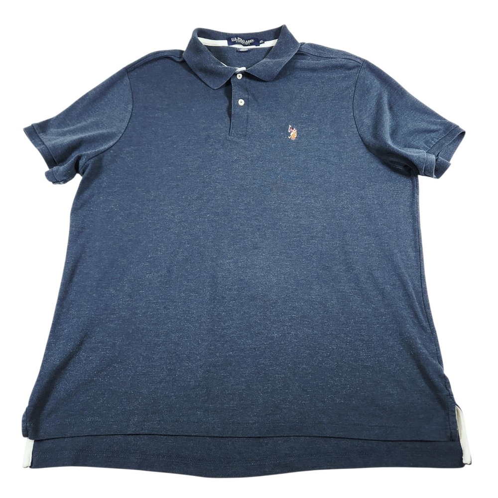 U.S. Polo Assn. Polo Shirt Mens 2XL Blue Luxury Feel Short Sleeve Logo Heathered